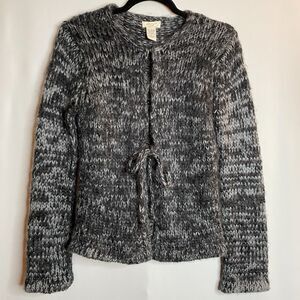 Kenji Natural Mohair Blend Fuzzy Sweater Cardigan Tie Clasp Closure Size S